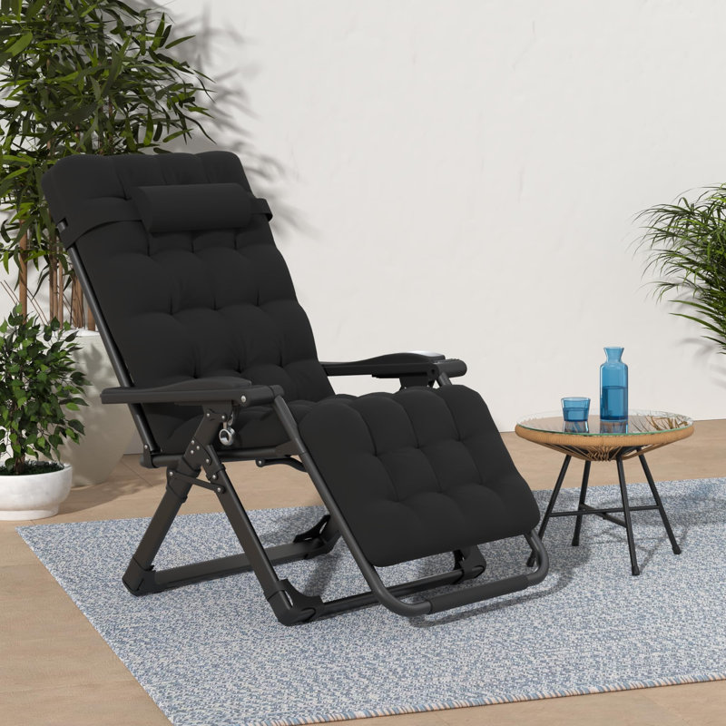 Arlmont Co. Zero Gravity Chair Reclining Camping Lounge Chair W Removable Cushion Upgraded Lock And Cup Holder Reclining Patio Chairs Folding Recliner For Indoor And Outdoor Wayfair